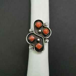 Vintage Sterling Silver Coral Ring Sz 5